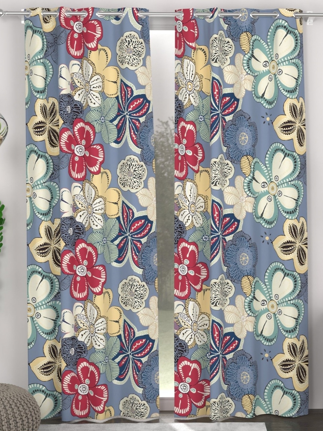 

CHHAVI INDIA Blue & Red 2 Pieces Floral Printed Door Curtain