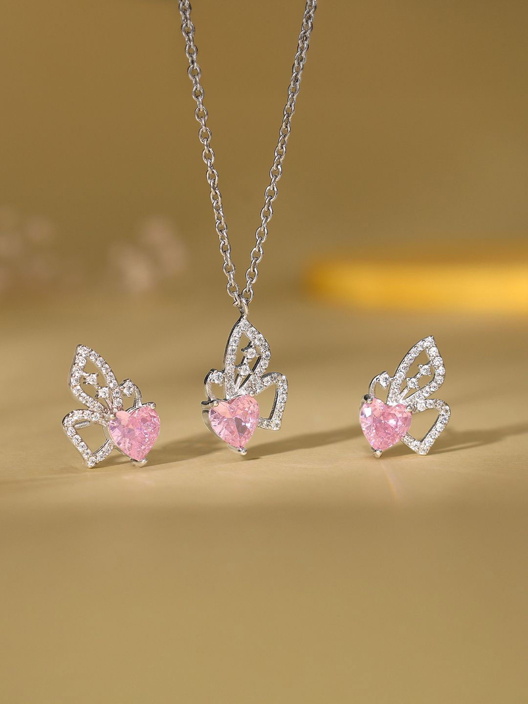 

GIVA 925 Silver Rhodium-Plated Cubic Zirconia Studded Butterflies Desire Jewellery Set