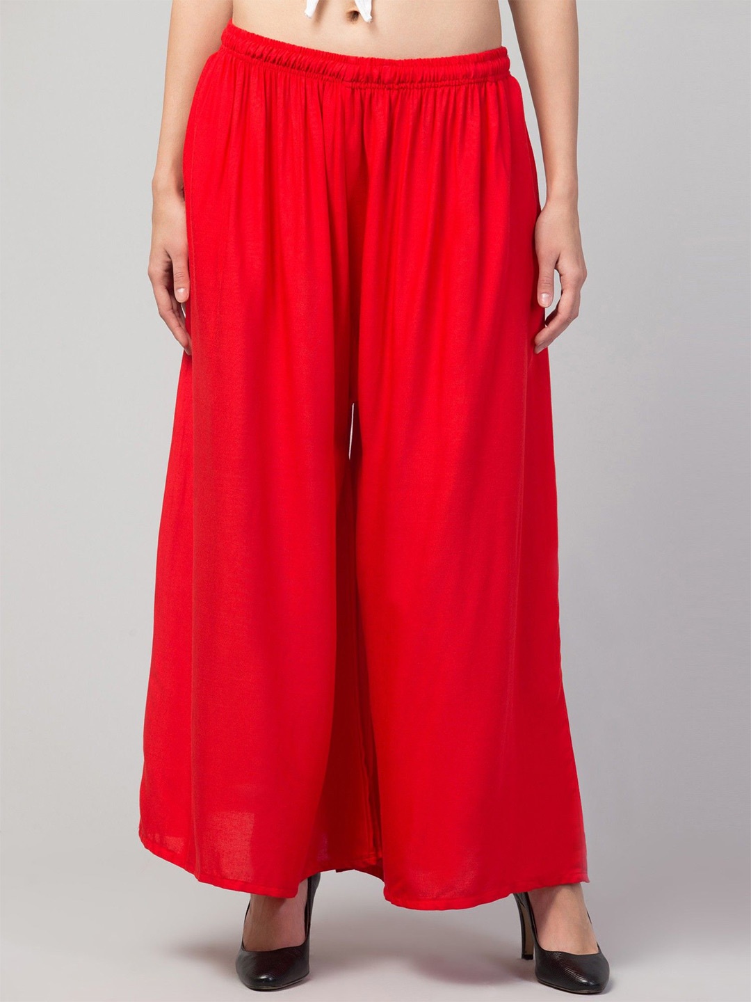

FAMBEE Women Flared Knitted Palazzos, Red