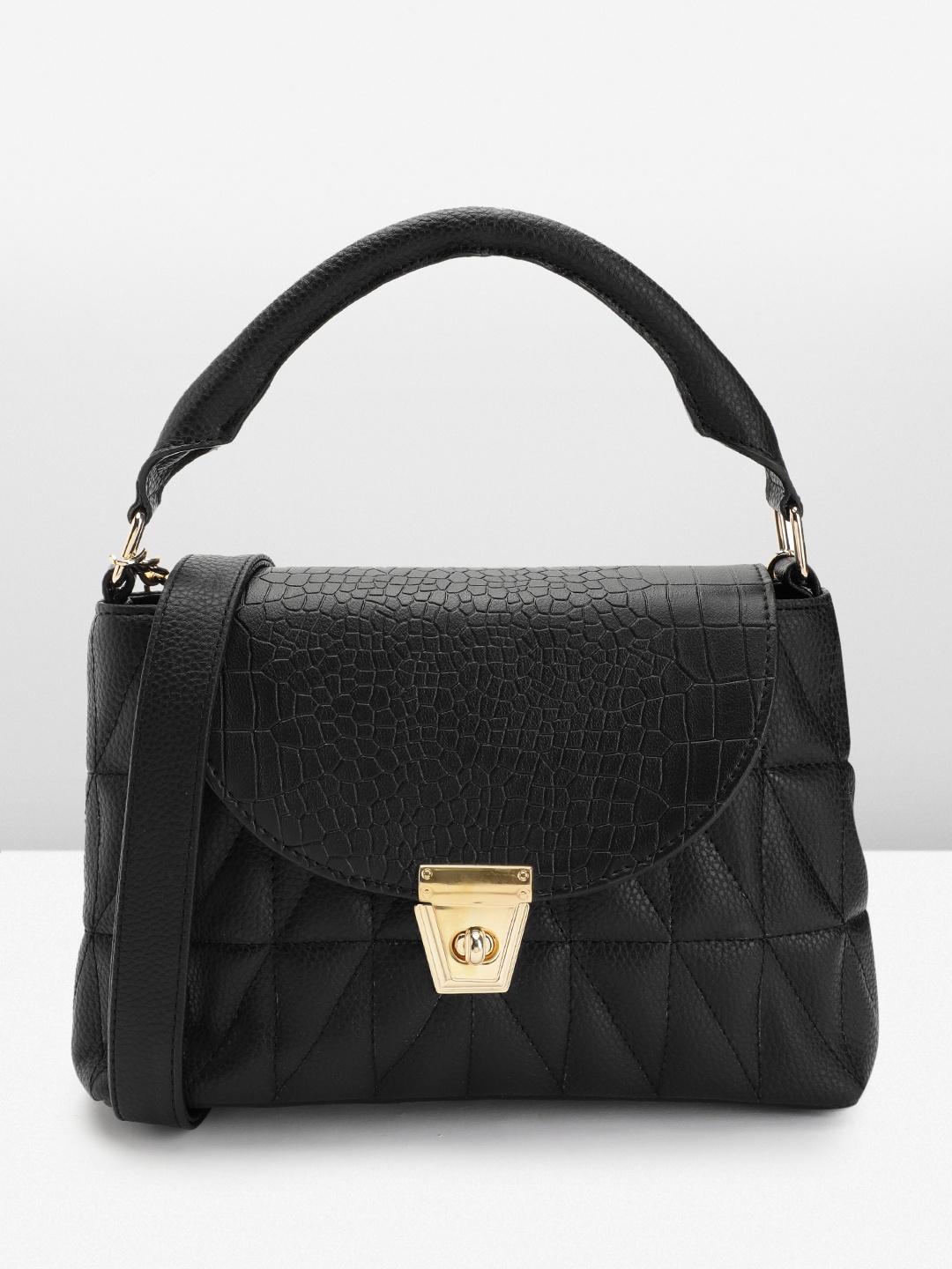 

Carlton London Structured Satchel Bag with Quilted Detail, Black