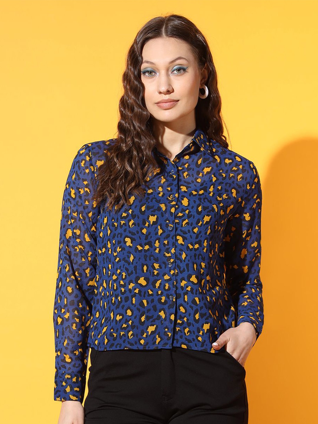 

Moda Rapido Women Floral Opaque Printed Casual Shirt, Navy blue