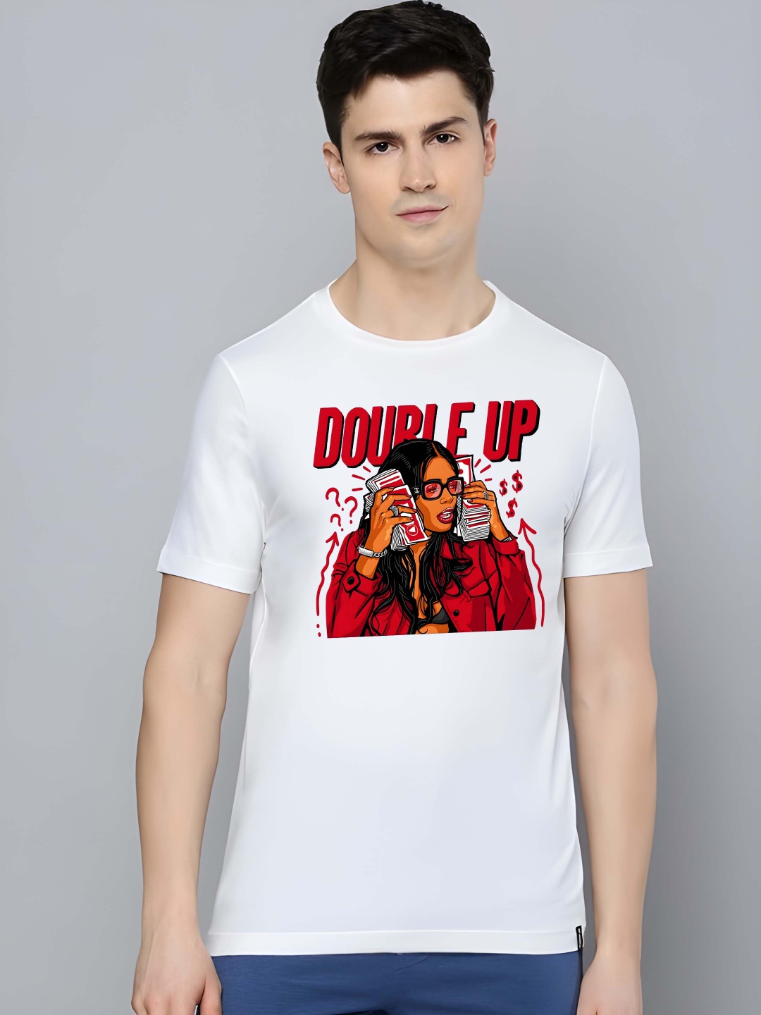 

Krimmple Men Graphic Printed Round Neck Cotton T-shirt, White