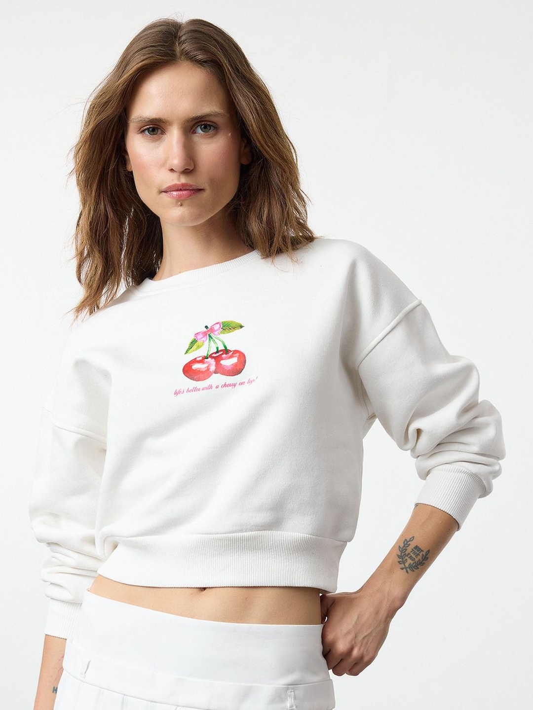 

Trendyol Women Printed Crop Sweatshirt, White