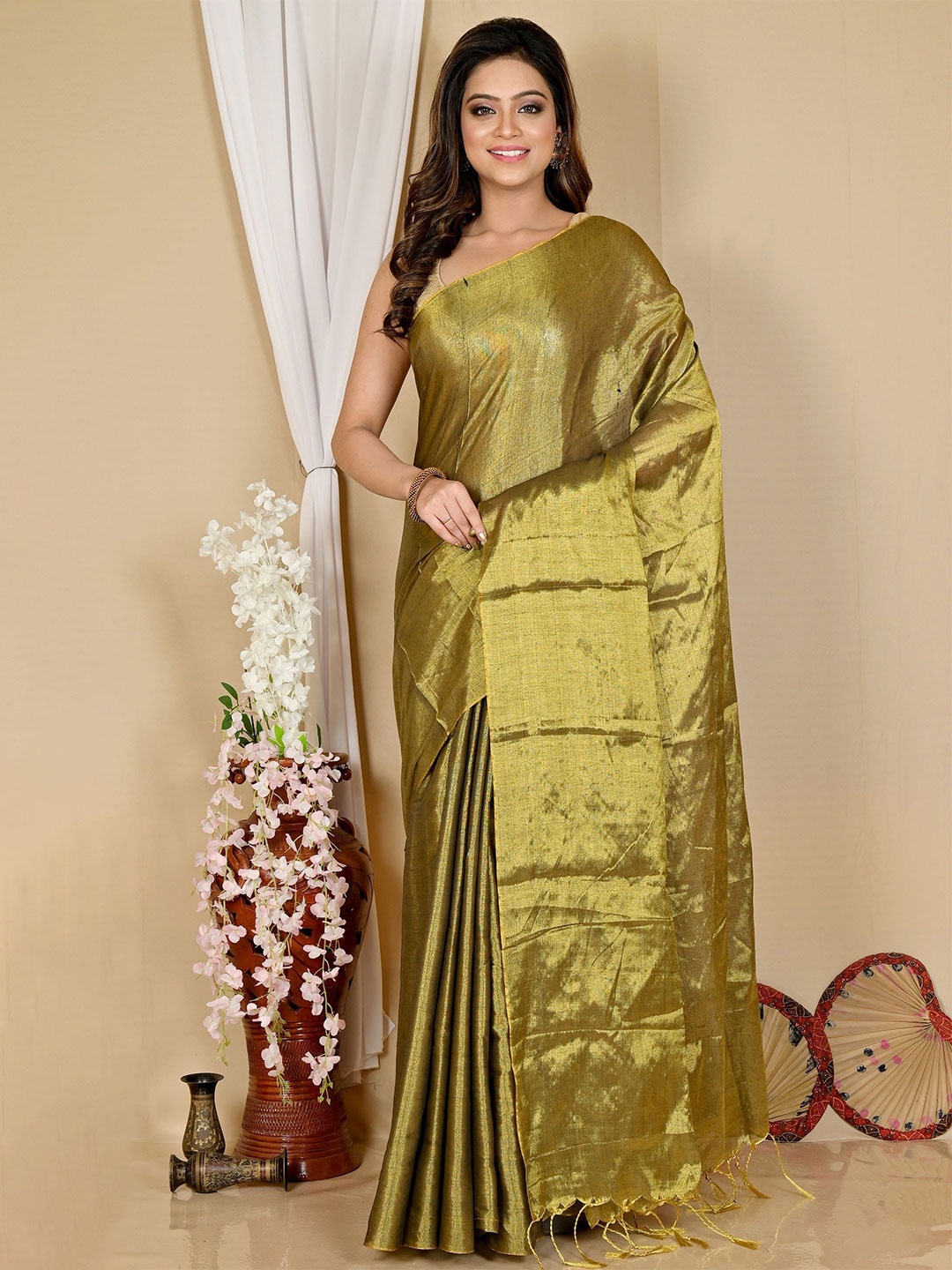 

DipDiya Pure Cotton Taant Saree, Green