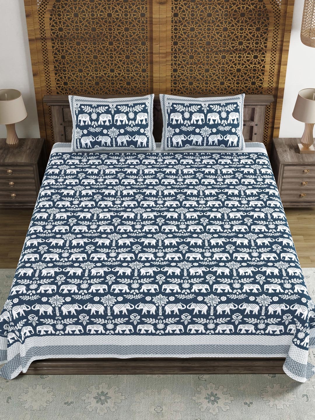 

Myntra Elegant Homes Blue Ethnic Motifs Printed 210 TC King Bedsheet Set 2.69m x 2.69m