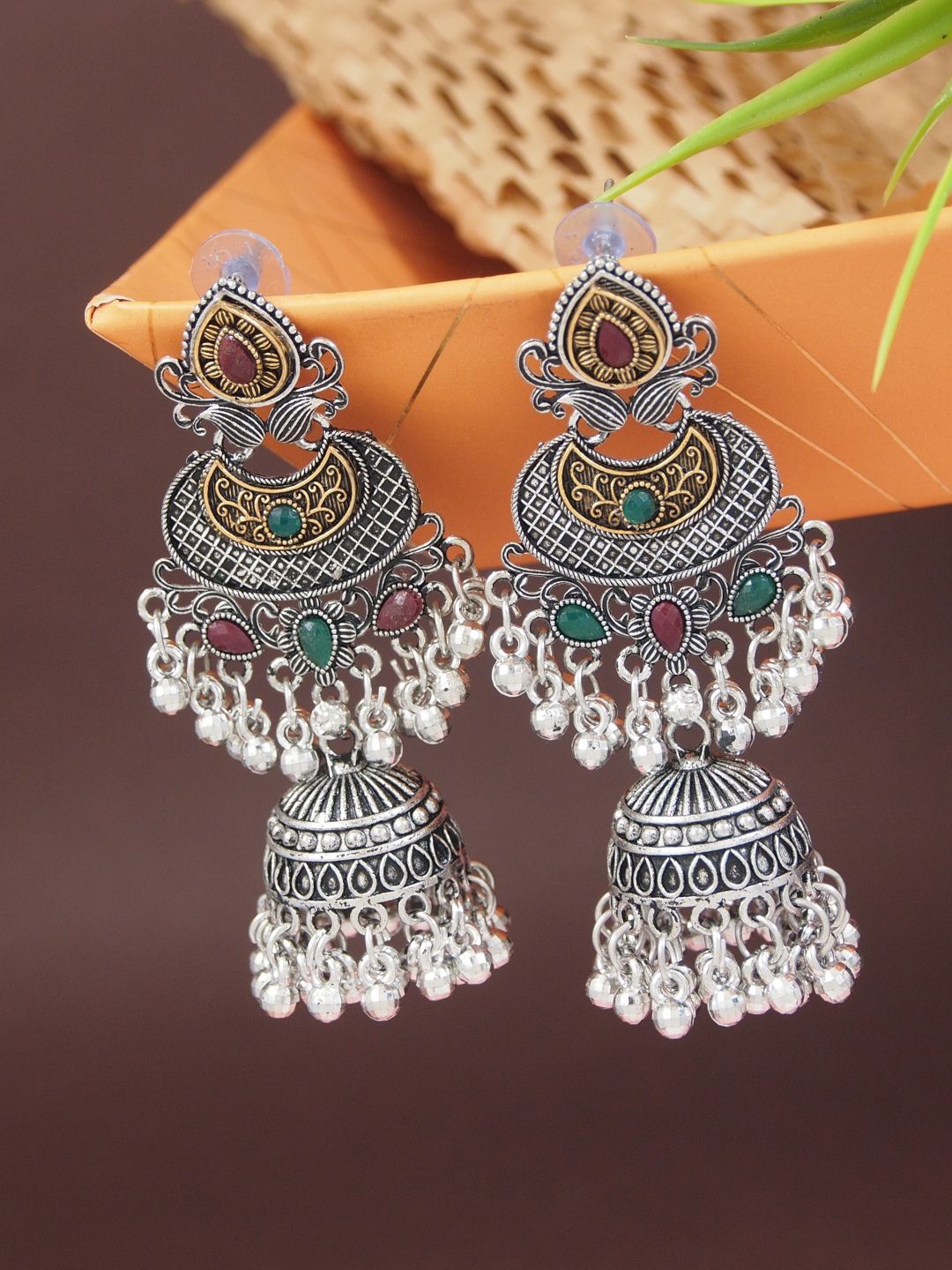 

I Jewels Contemporary Jhumkas Earrings, Silver