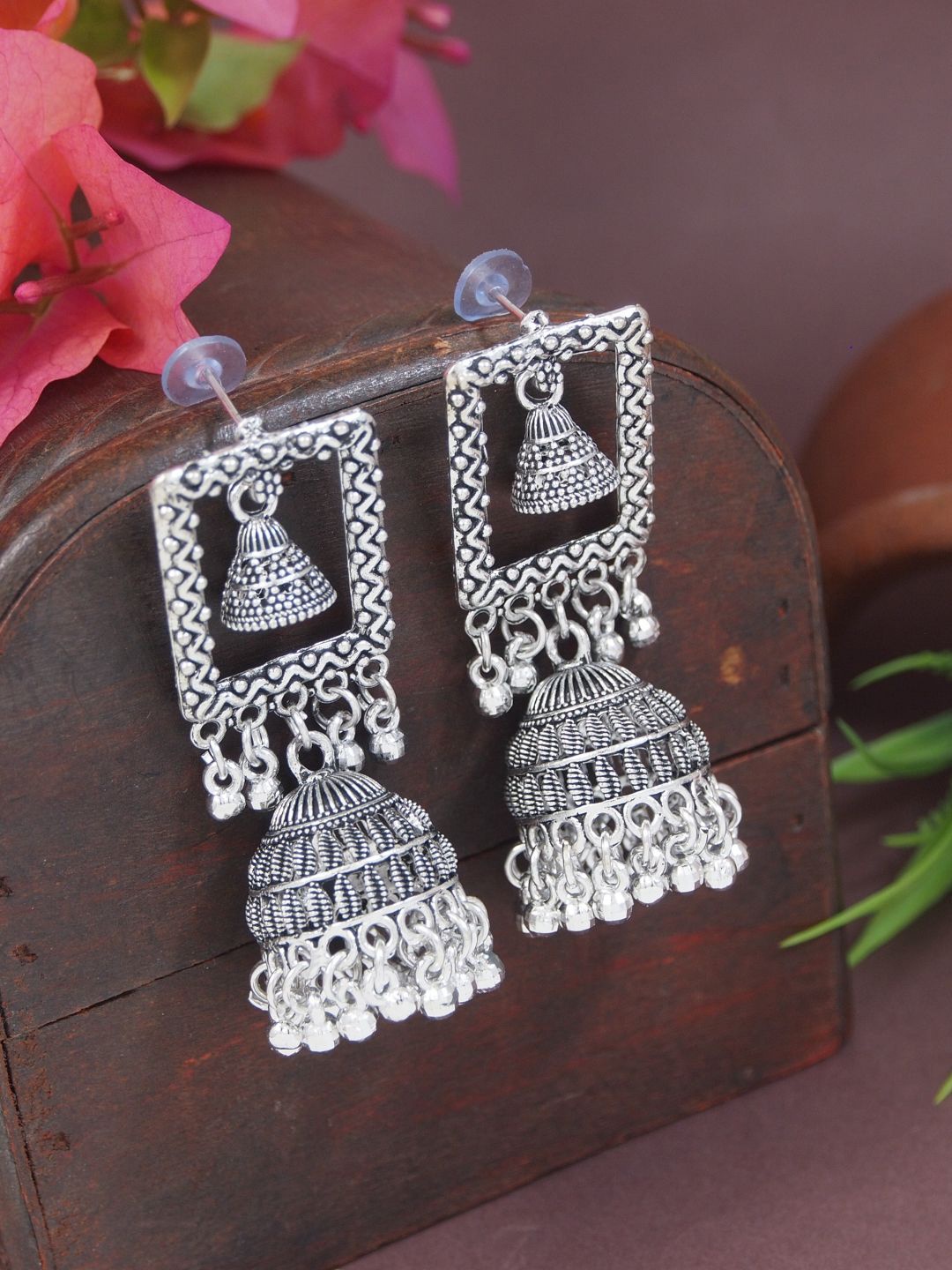 

I Jewels Contemporary Jhumkas Earrings, Silver