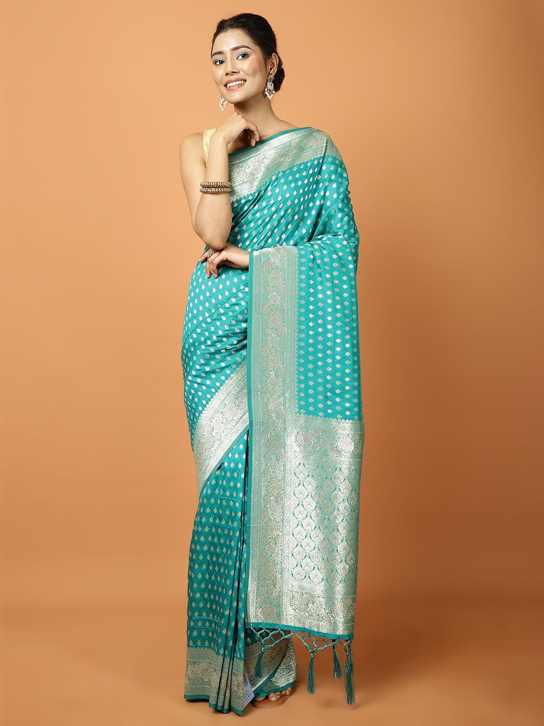 

Meena Bazaar Woven Design Zari Banarasi Saree, Sea green