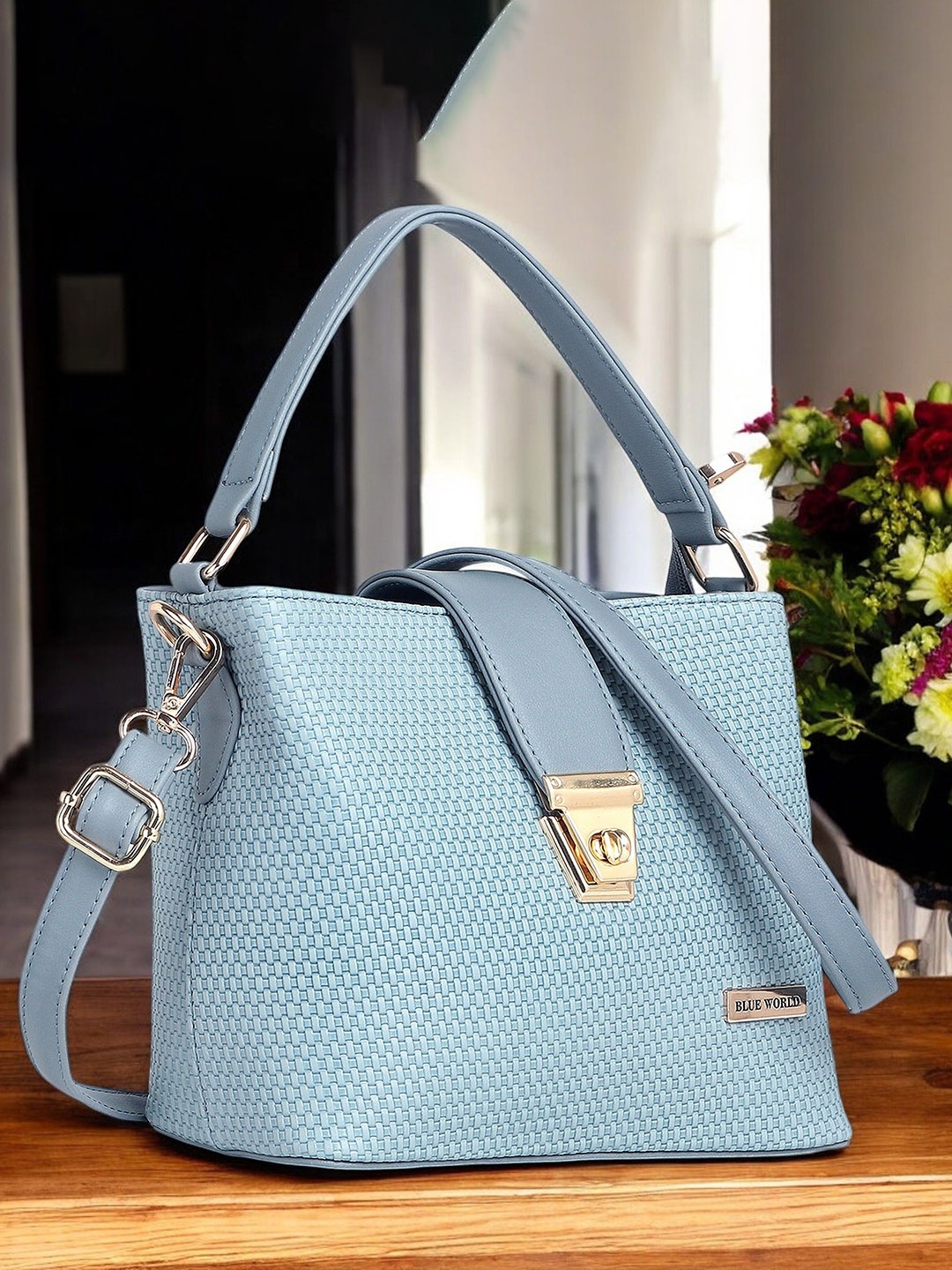 

BLUE WORLD Checked PU Sling Bag