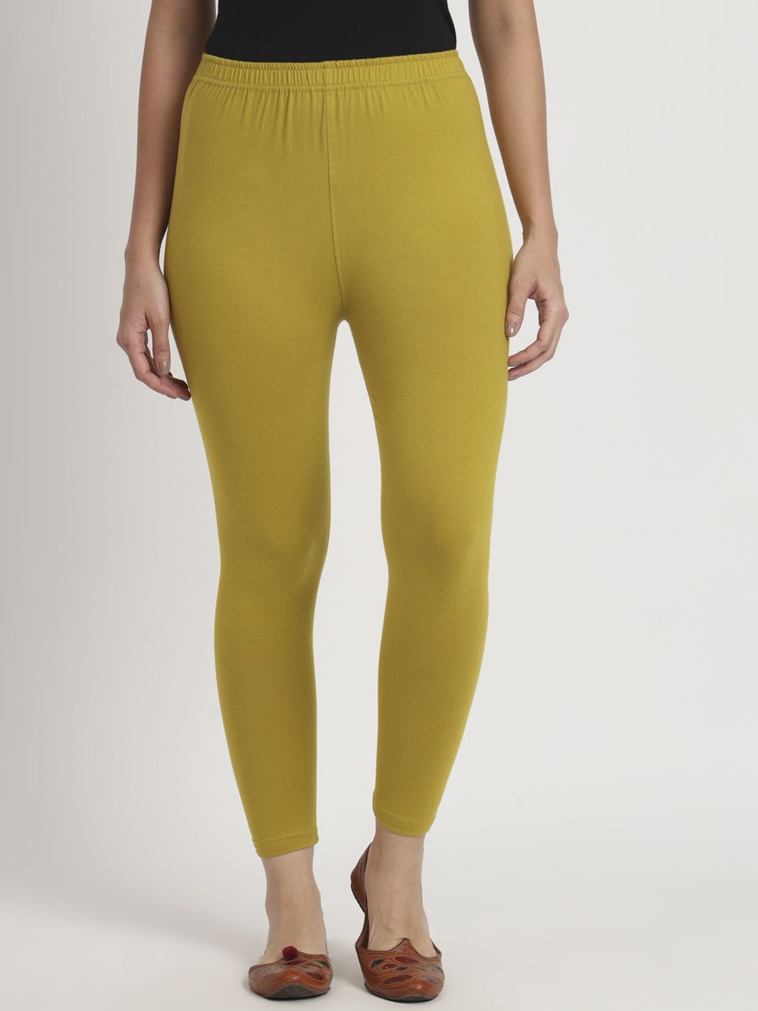 

Thread Plus Women Ankle Length Super Stretchable Solid Cotton Leggings, Olive
