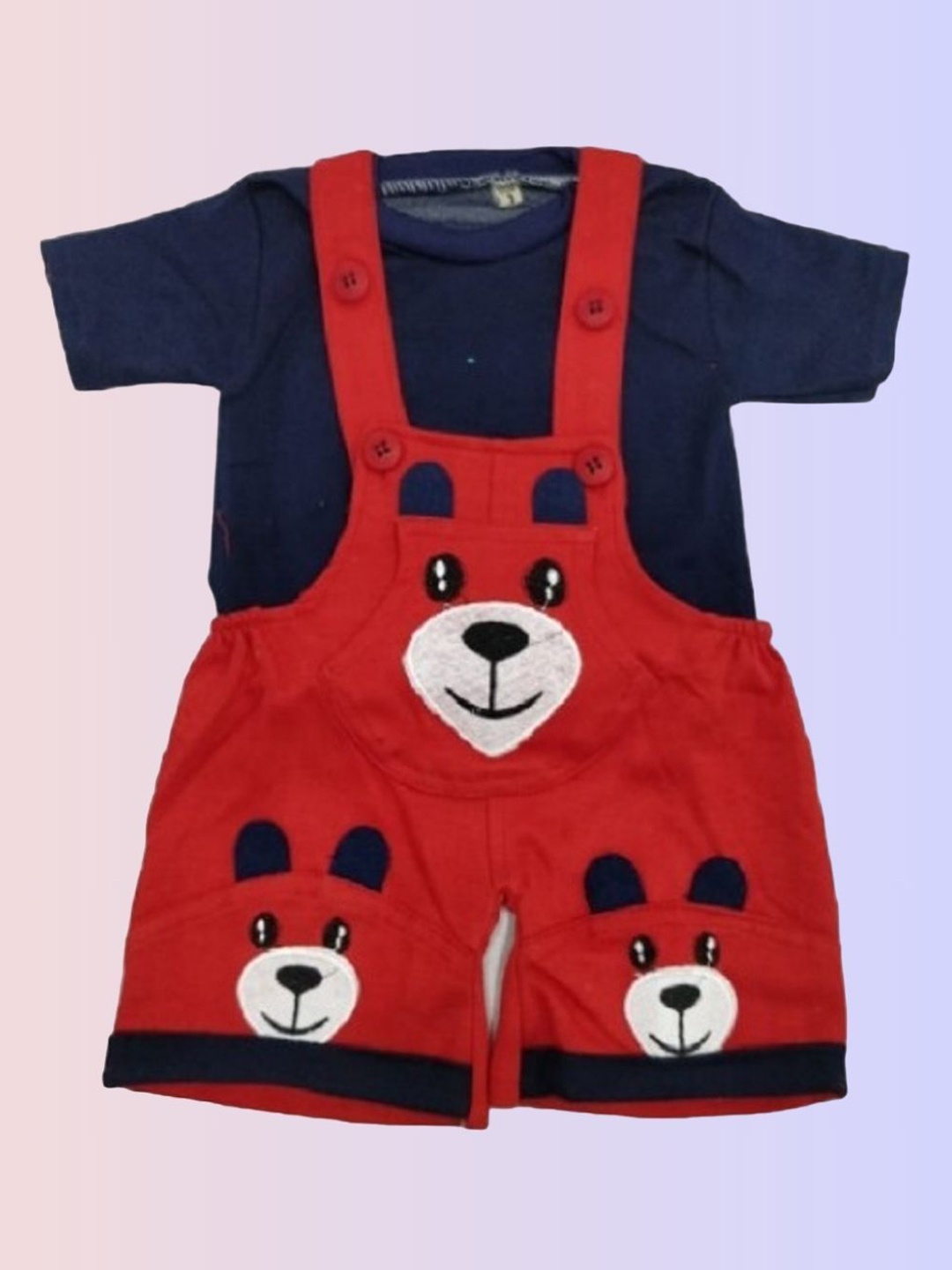 

BAESD Infants Kids - Unisex Printed Pure Cotton Dungarees With T-Shirt, Red