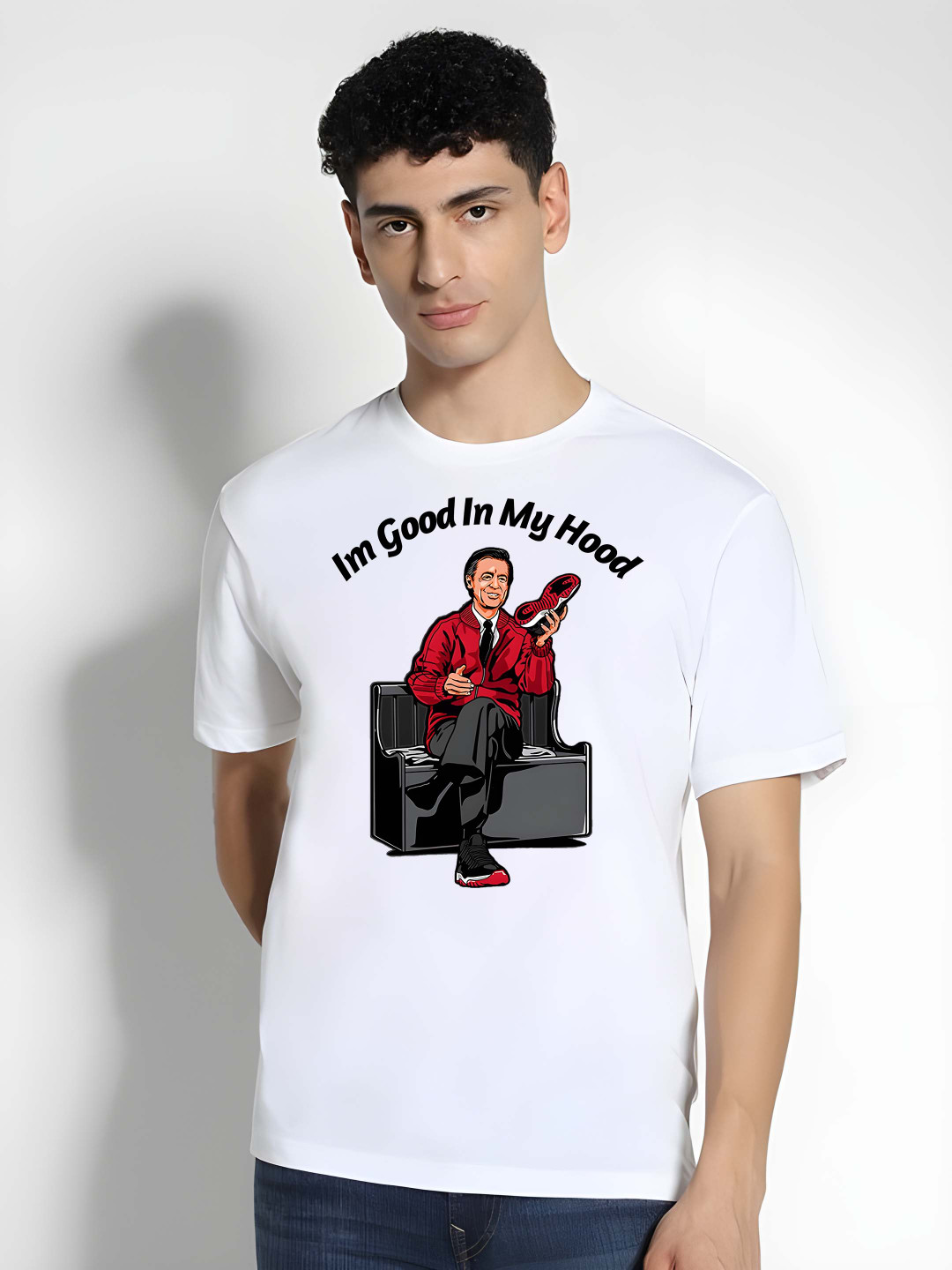 

Krimmple Men Graphic Printed Round Neck Cotton T-shirt, White
