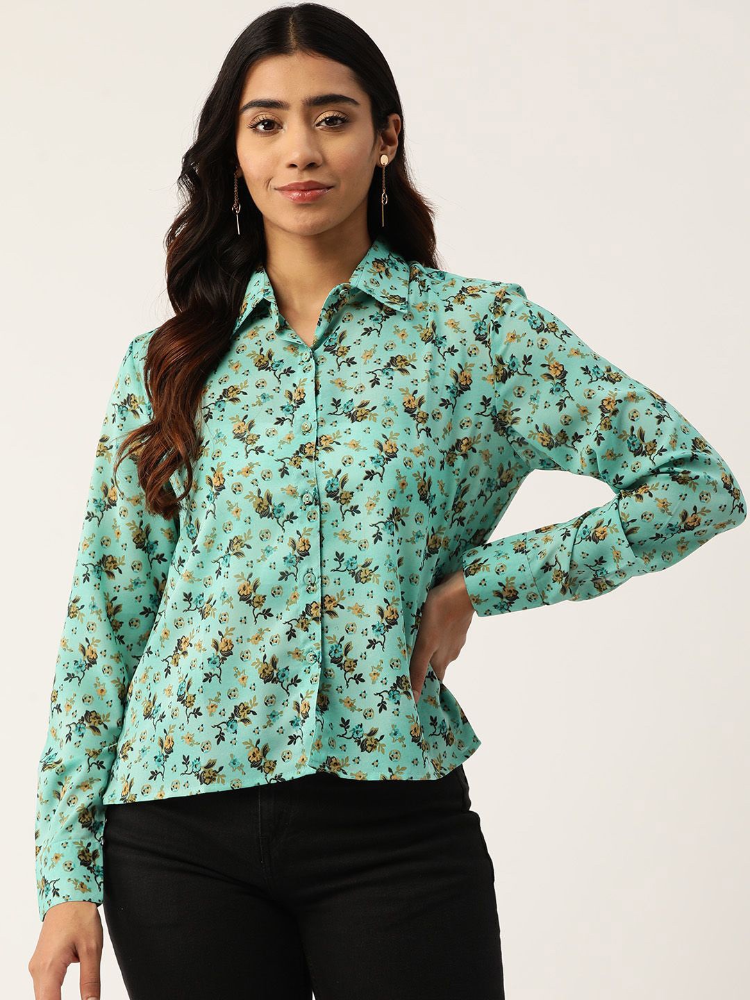 

Moda Rapido Women Floral Opaque Printed Casual Shirt, Blue
