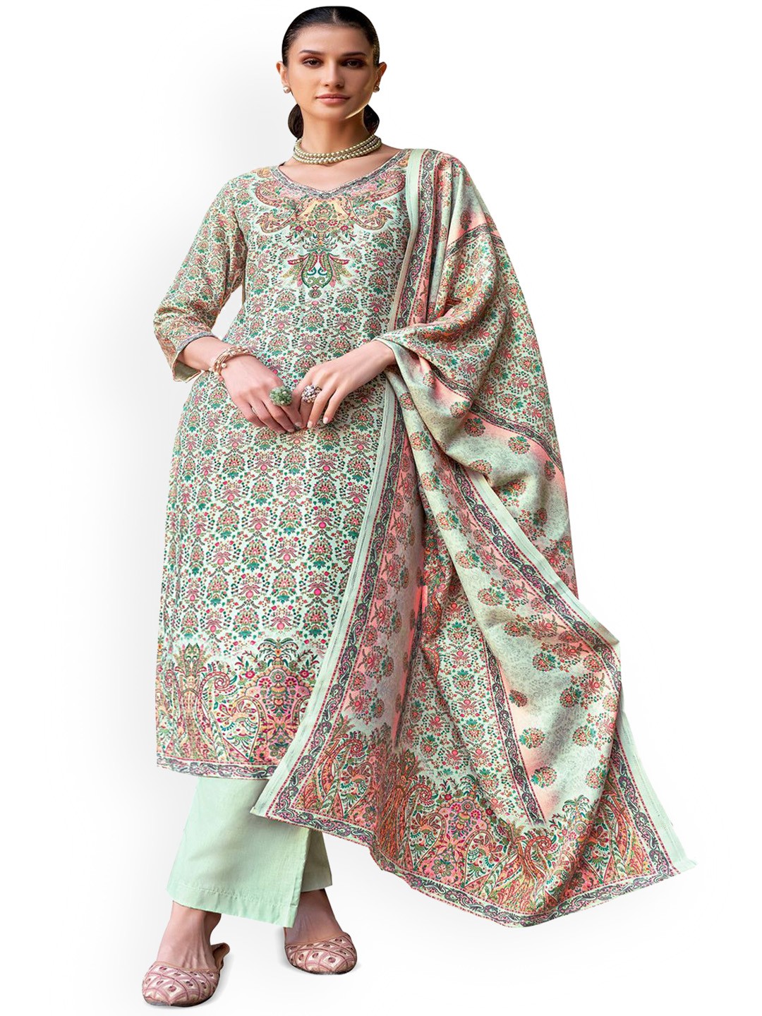 

DRAVINAM Trends Ethnic Motifs Printed Unstitched Dress Material, Green