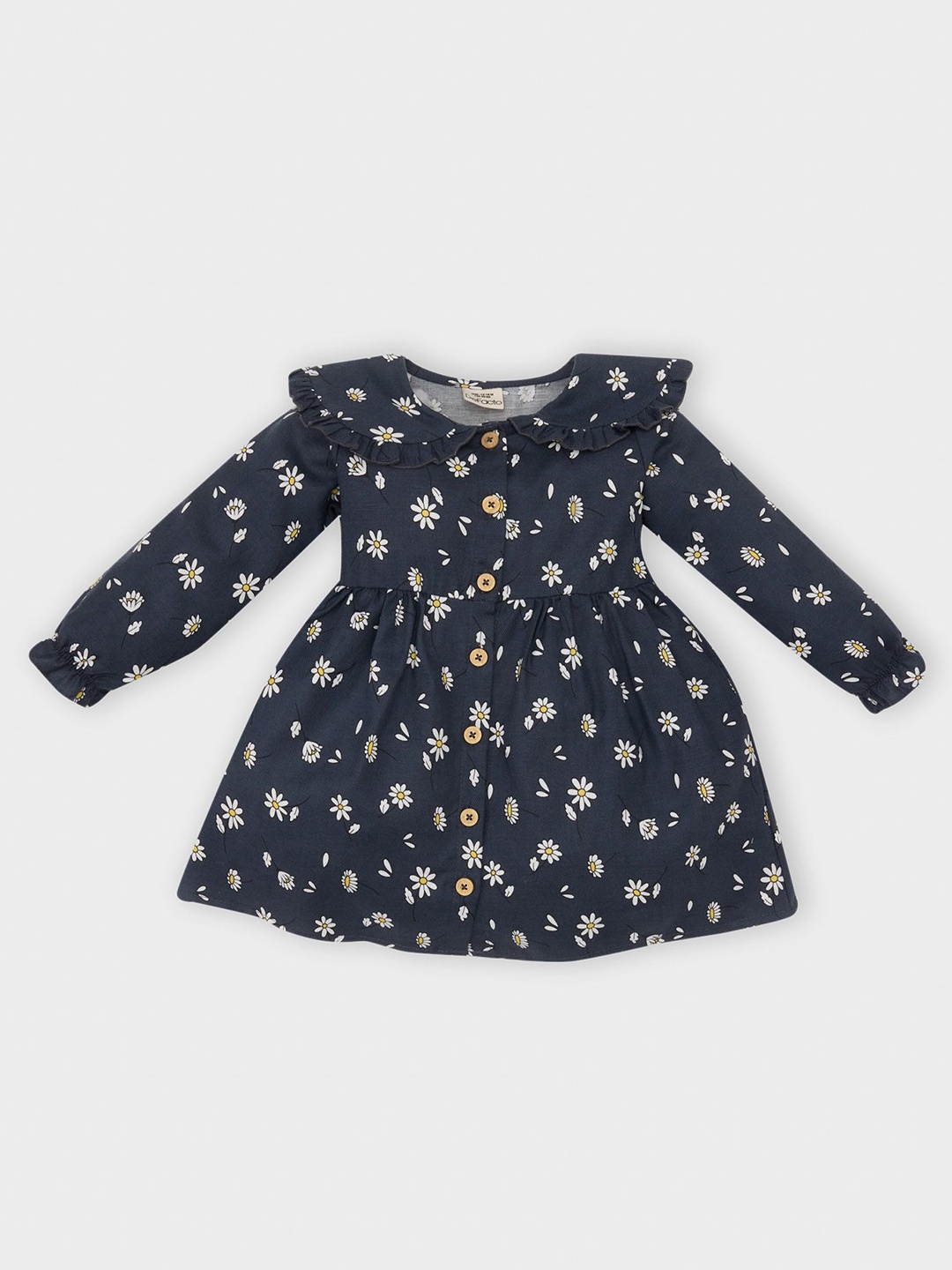 

DeFacto Girls Floral Printed Fit & Flare Dress, Navy blue