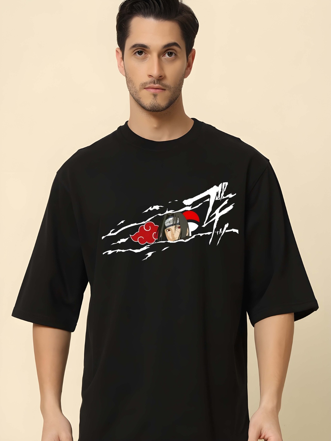 

BOWLIFESTYLE Men Graphic Printed Round Neck Cotton Relaxed Fit T-shirt, Black