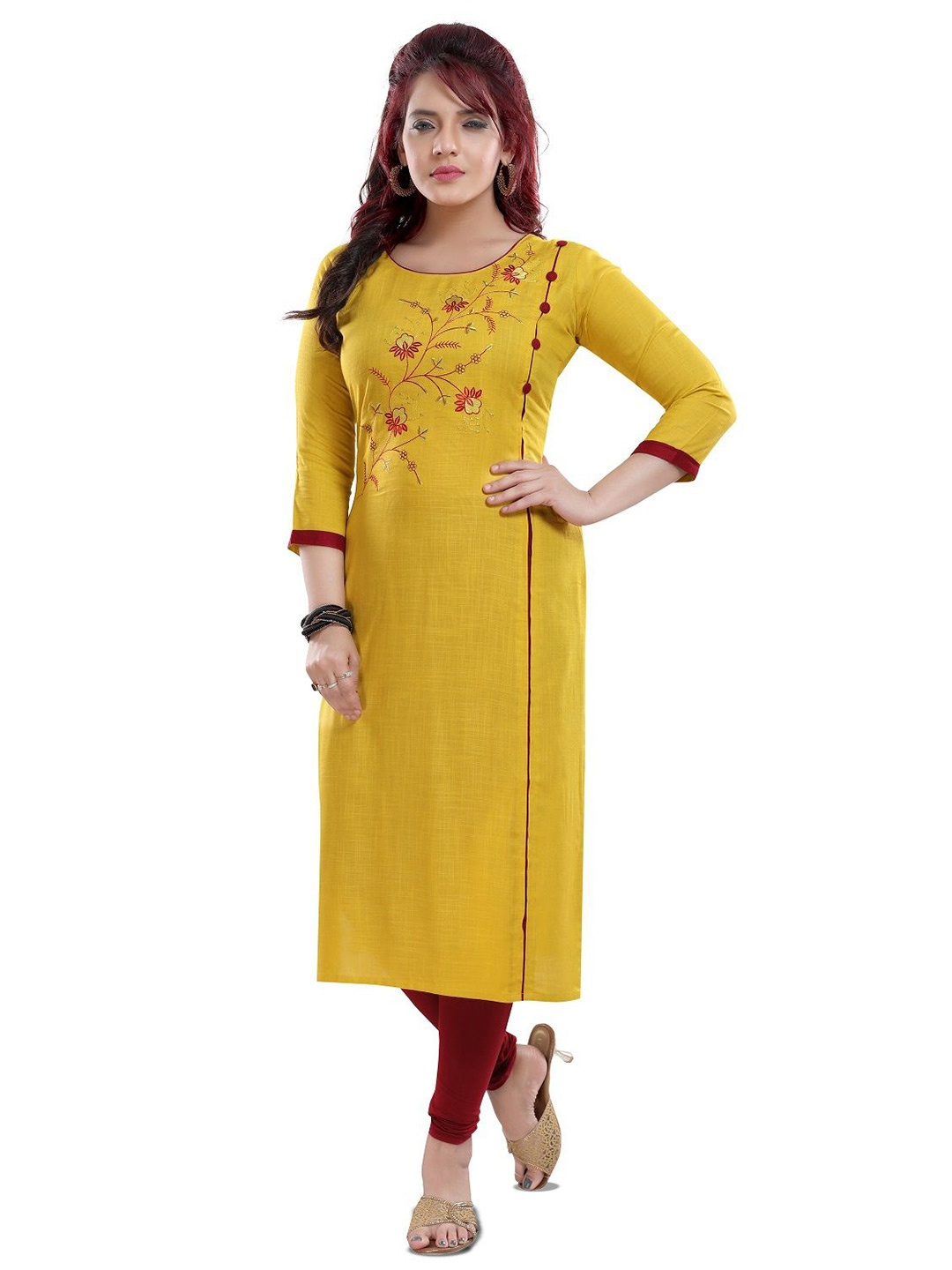 

DREAM & DZIRE Women Floral Embroidered Straight Kurta, Yellow