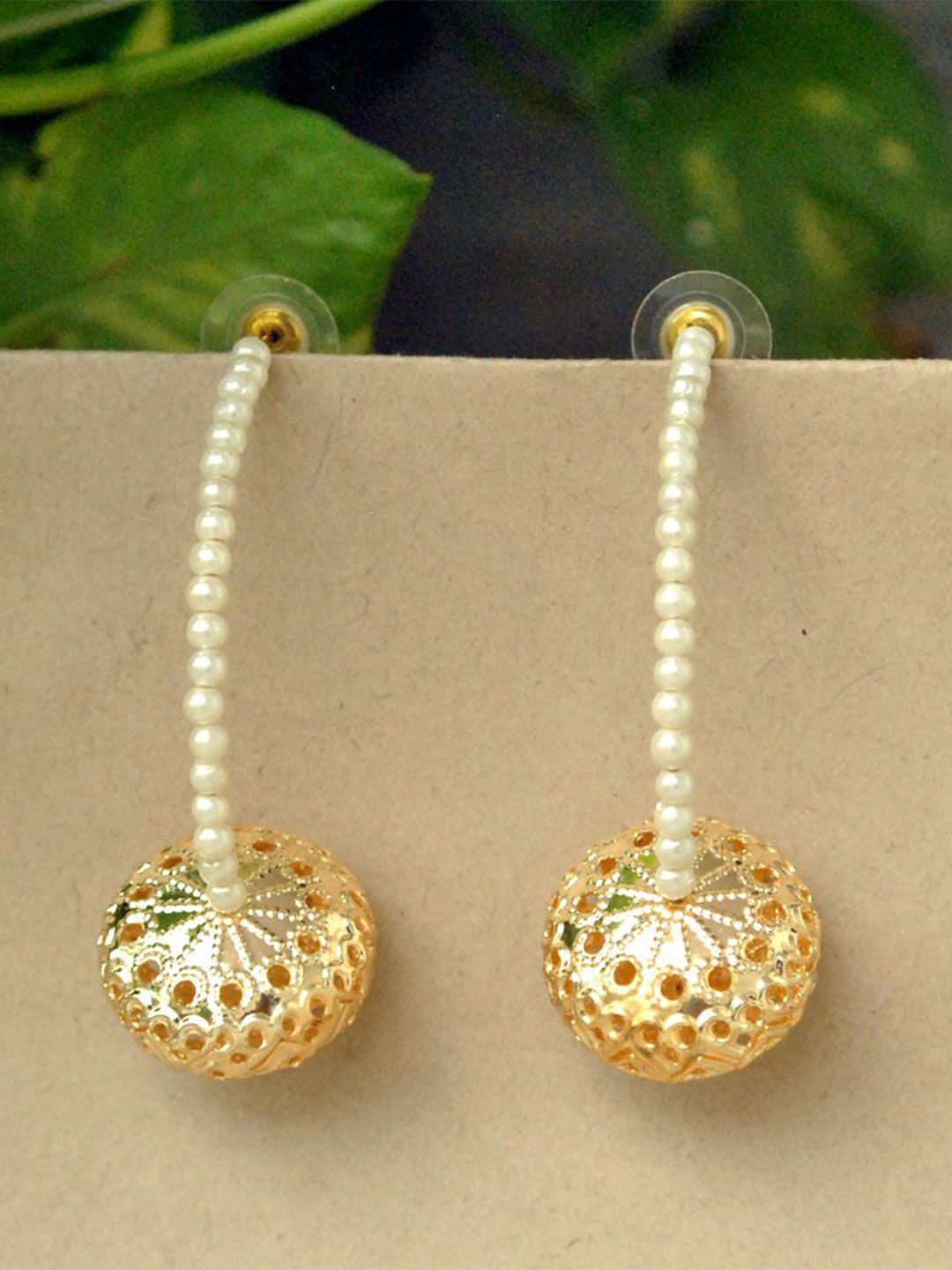 

BeAbhika Gold-Plated Pearls Beaded Contemporary Half Hoop Earrings