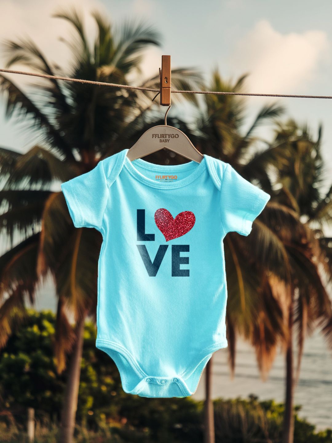 

FFLIRTYGO Infants Valentine Day Printed Cotton Bodysuit, Turquoise blue