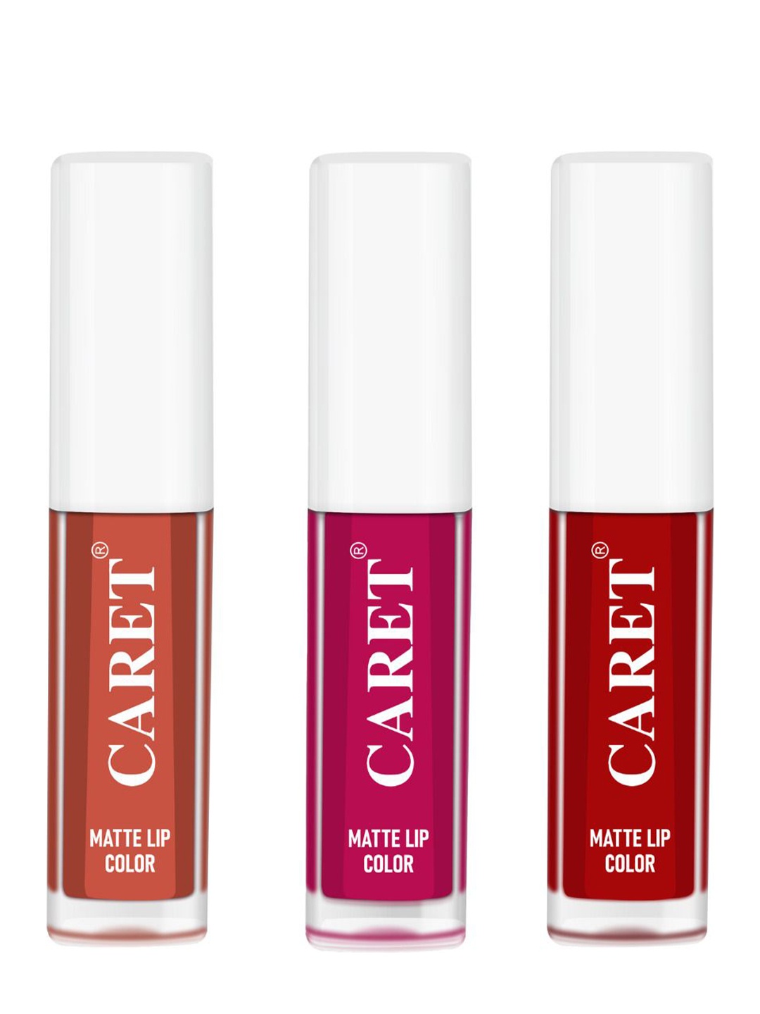 

CARET ORGANIC Set Of 3 Super-Pigmented Liquid Matte Lipsticks - 2 ml Each - 6-5-3, Red