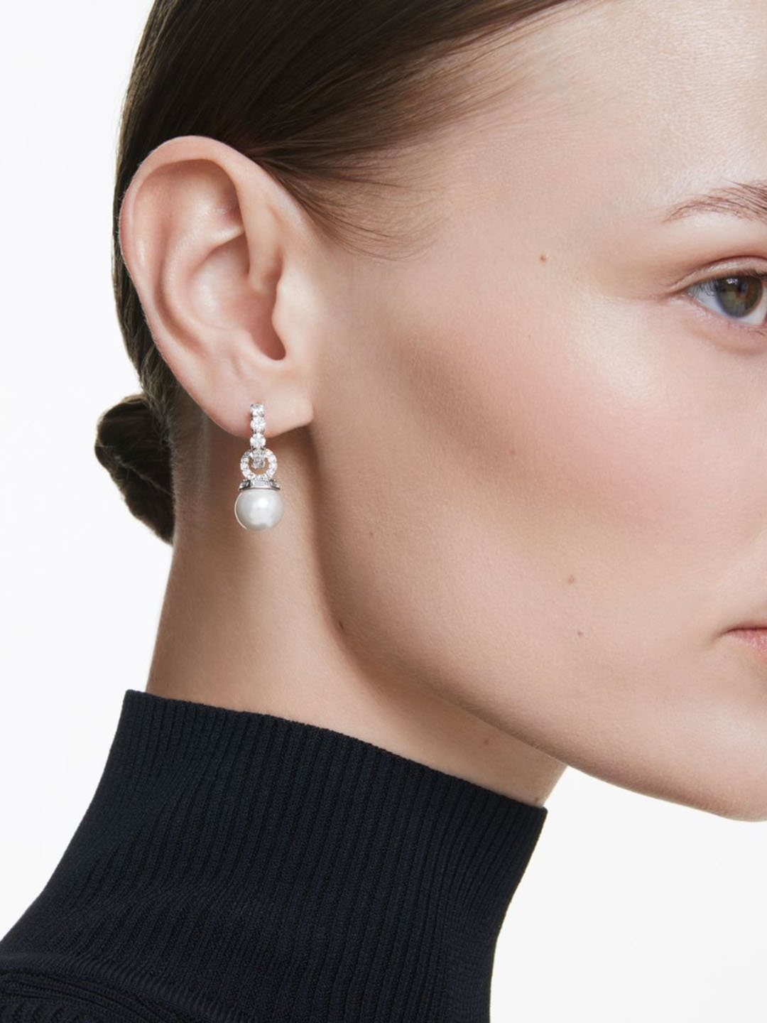 

SWAROVSKI Rhodium-Plated Crystal Studded Circular Shaped Drop Earrings, Silver