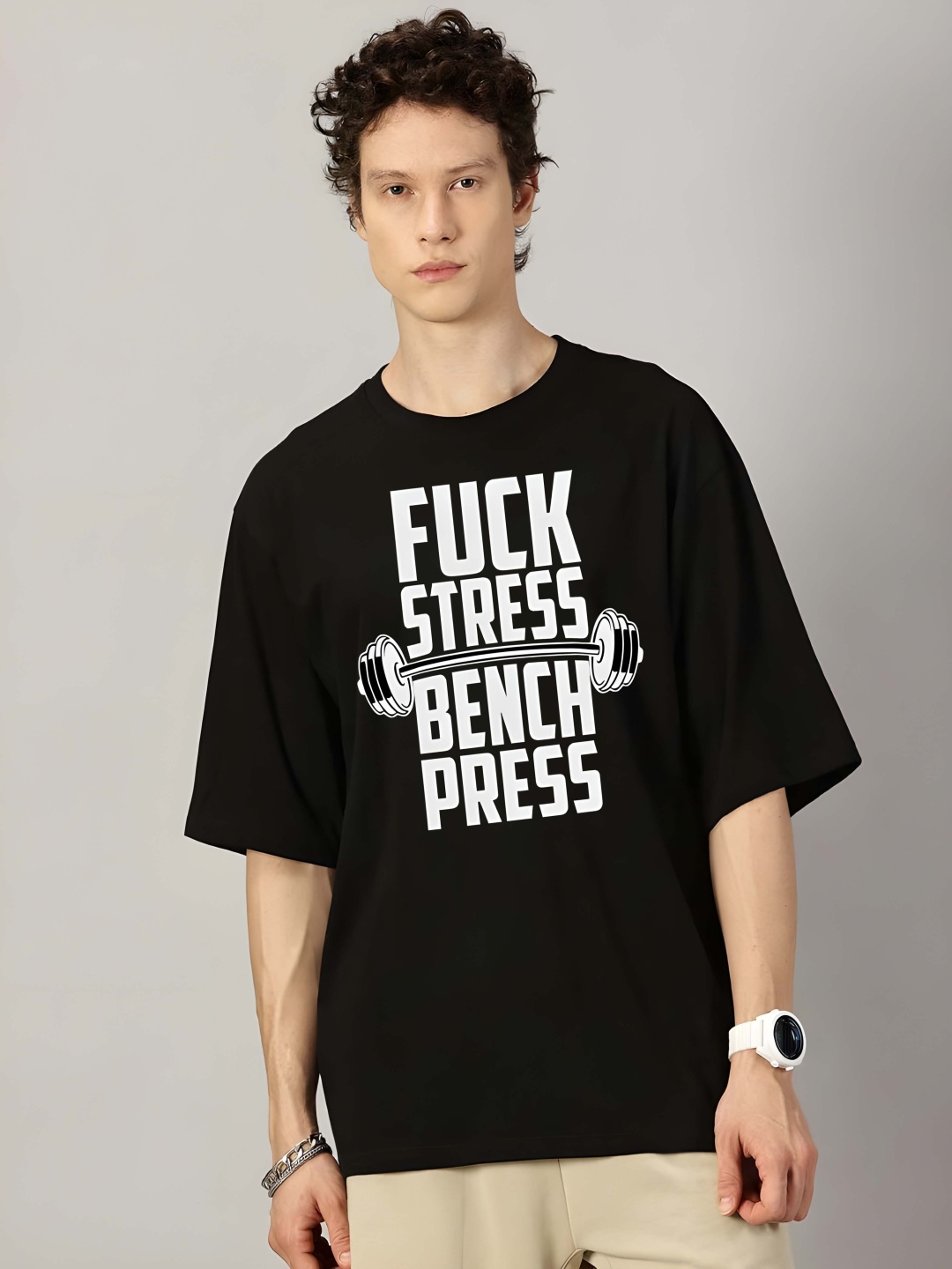 

BOWLIFESTYLE Men Drop-Shoulder Sleeves Pure Cotton T-shirt, Black