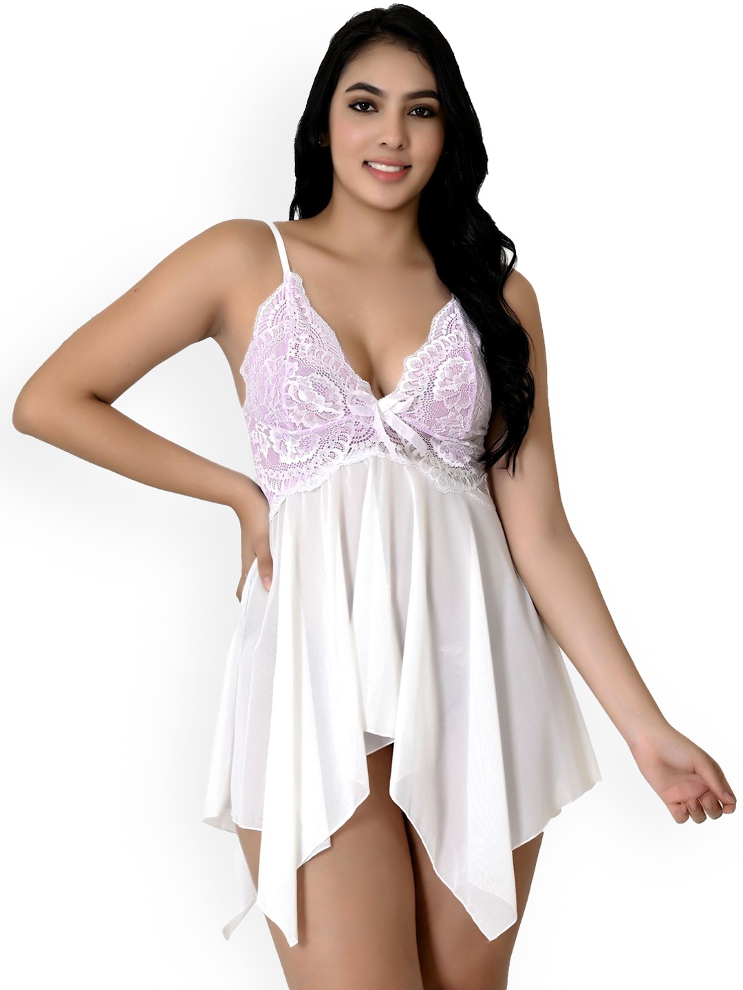 

chia fashions Net Baby Doll with Asymmetric, White
