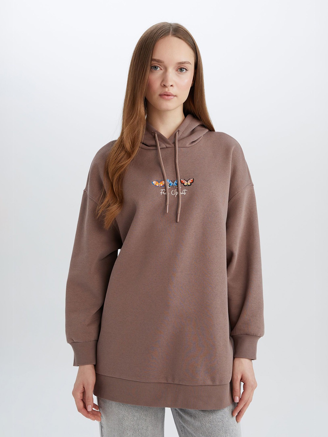

DeFacto Women Printed Knitted Hooded Pullover, Brown