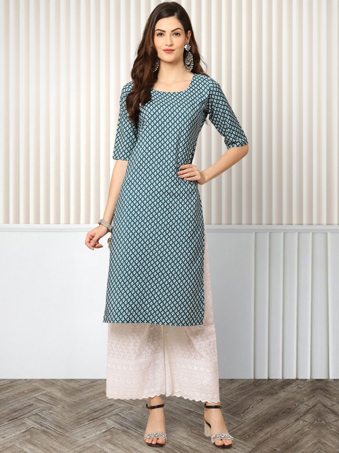 

Moda Rapido Floral Printed Round Neck Straight Kurta, Blue