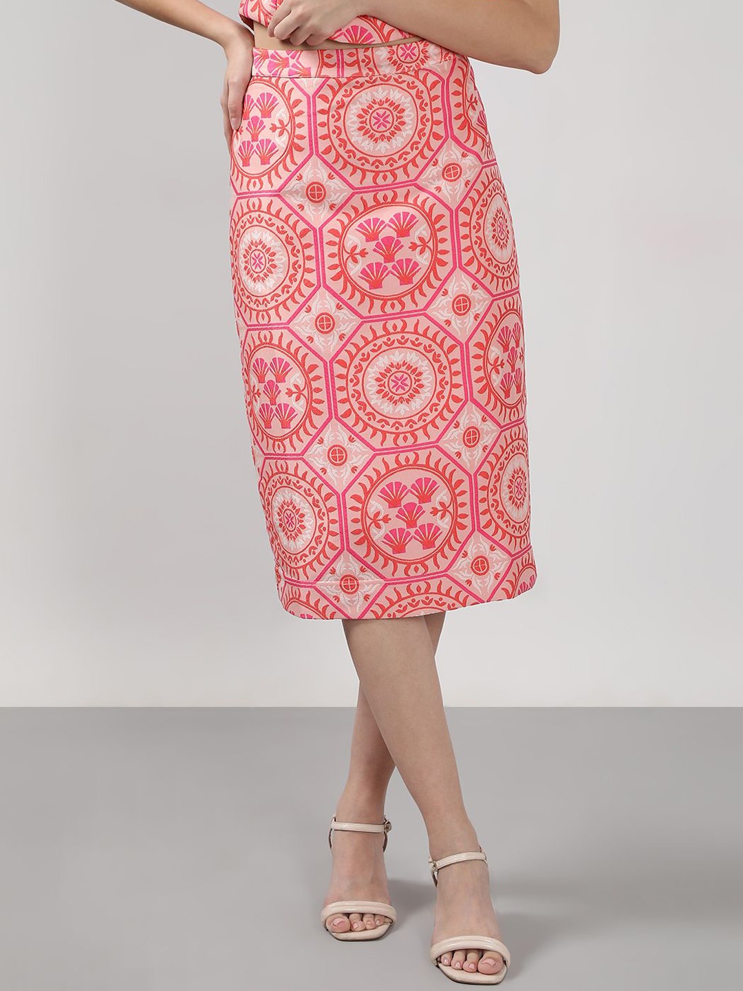 

VERO MODA Women Geometric Printed Straight Midi Skirt, Pink