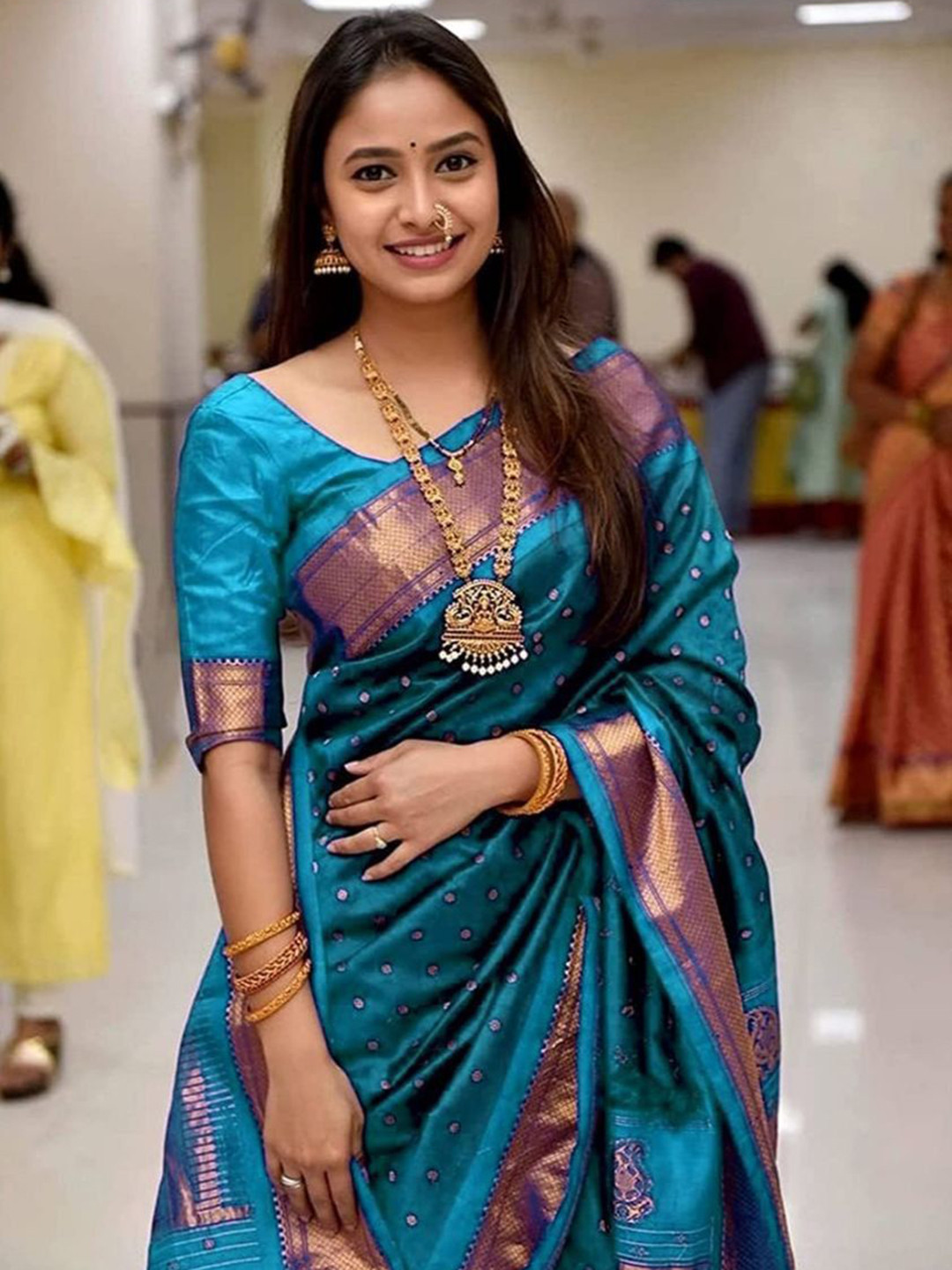 

Taslar Woven Design Pure Silk Banarasi Saree, Sea green