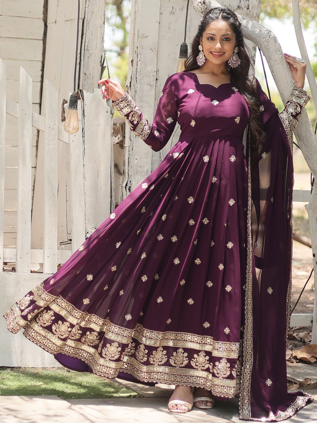 

KALINI Women Embroidered Anarkali Ethnic Dresses With Dupatta, Purple