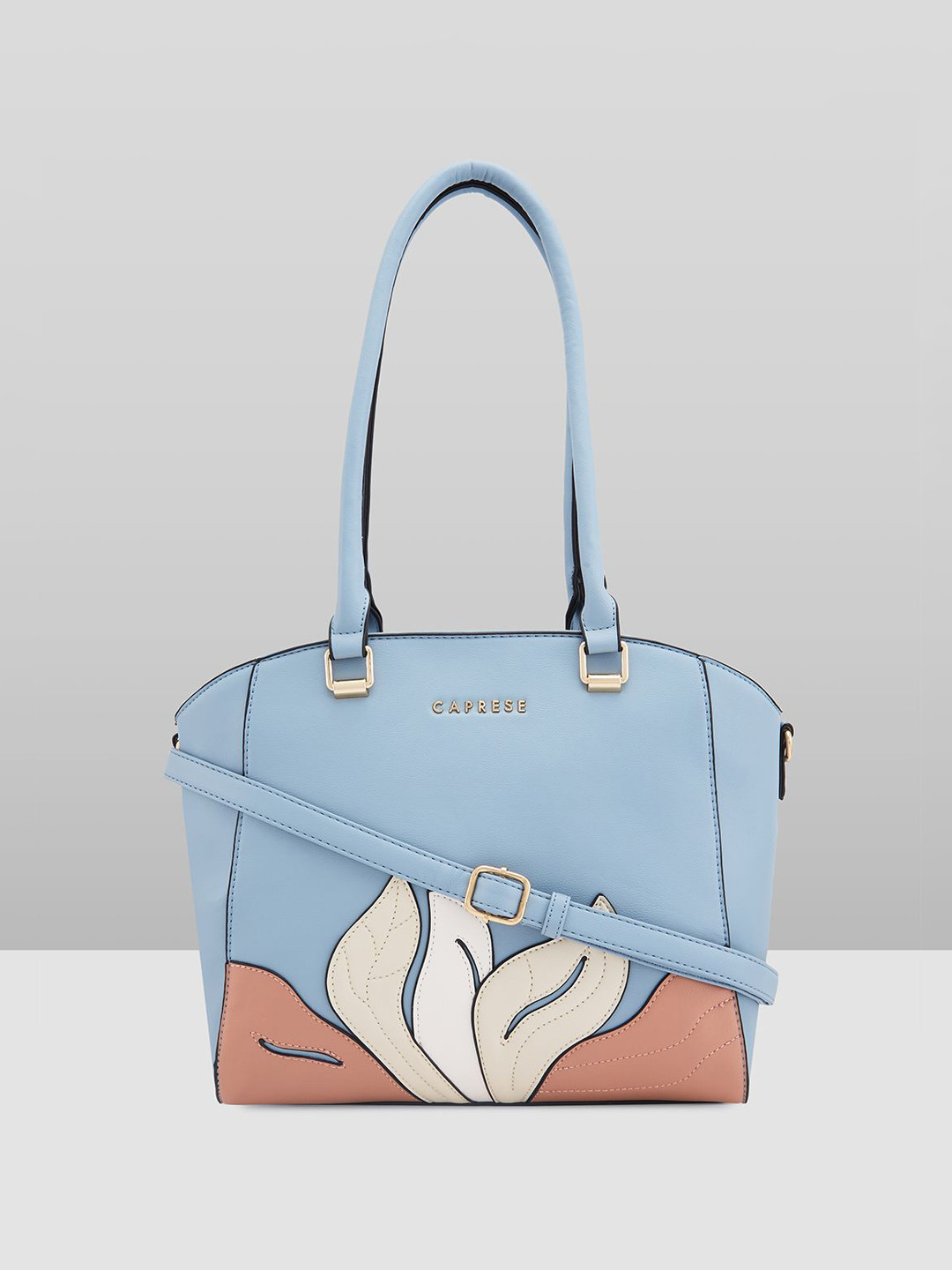 

Caprese Women Floral Printed Structured Leather Satchel Bag, Blue