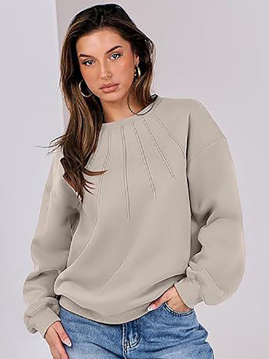 

StyleCast x Revolte Women Round Neck Sweatshirt, Khaki