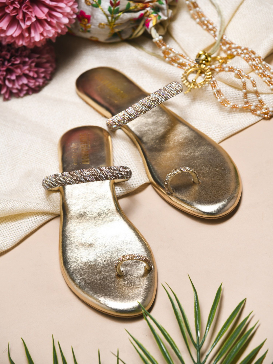 

Try Me Women Embellished Open Toe Flats, Gold
