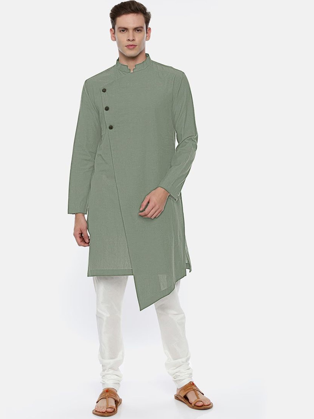 

Oomph! Men Mandarin Collar Straight Kurta, Green