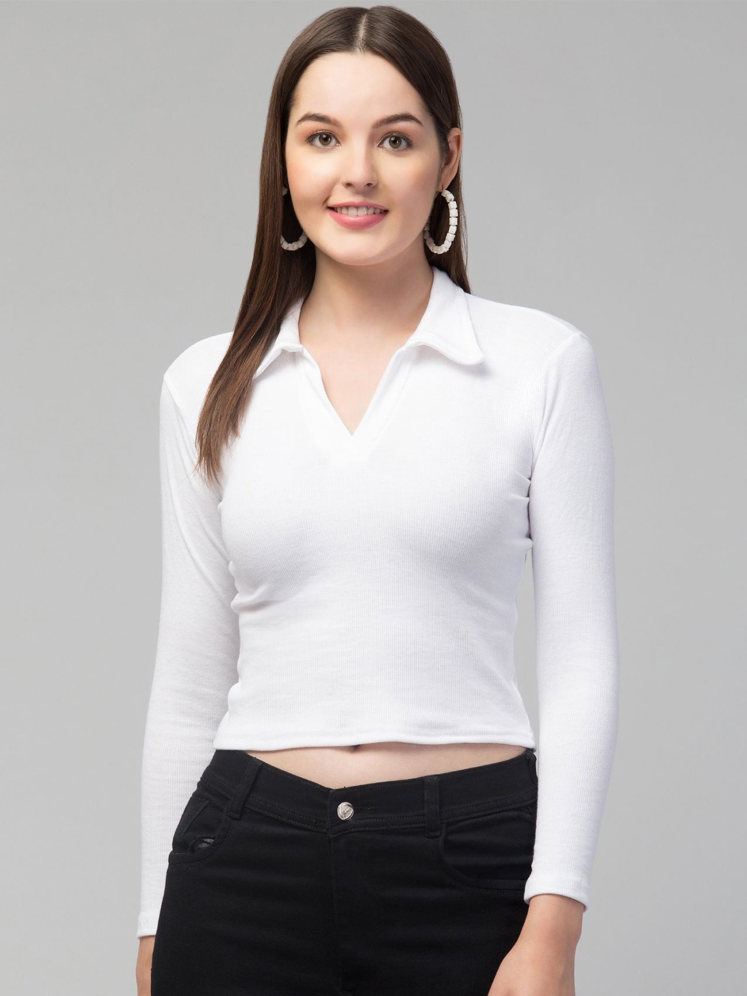 

STYLE PREZONE Shirt Style Top, White