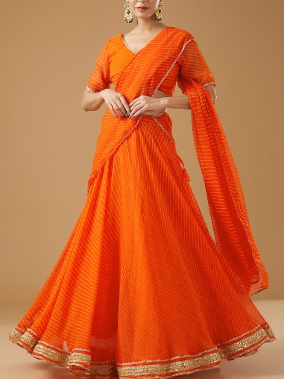 

HOUSE OF JAMOTI Printed Ready to Wear Lehenga & Blouse With Dupatta, Orange