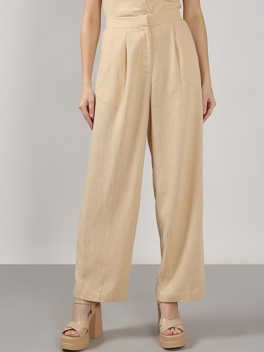 

Vero Moda Women Straight Fit High-Rise Formal Trousers, Beige