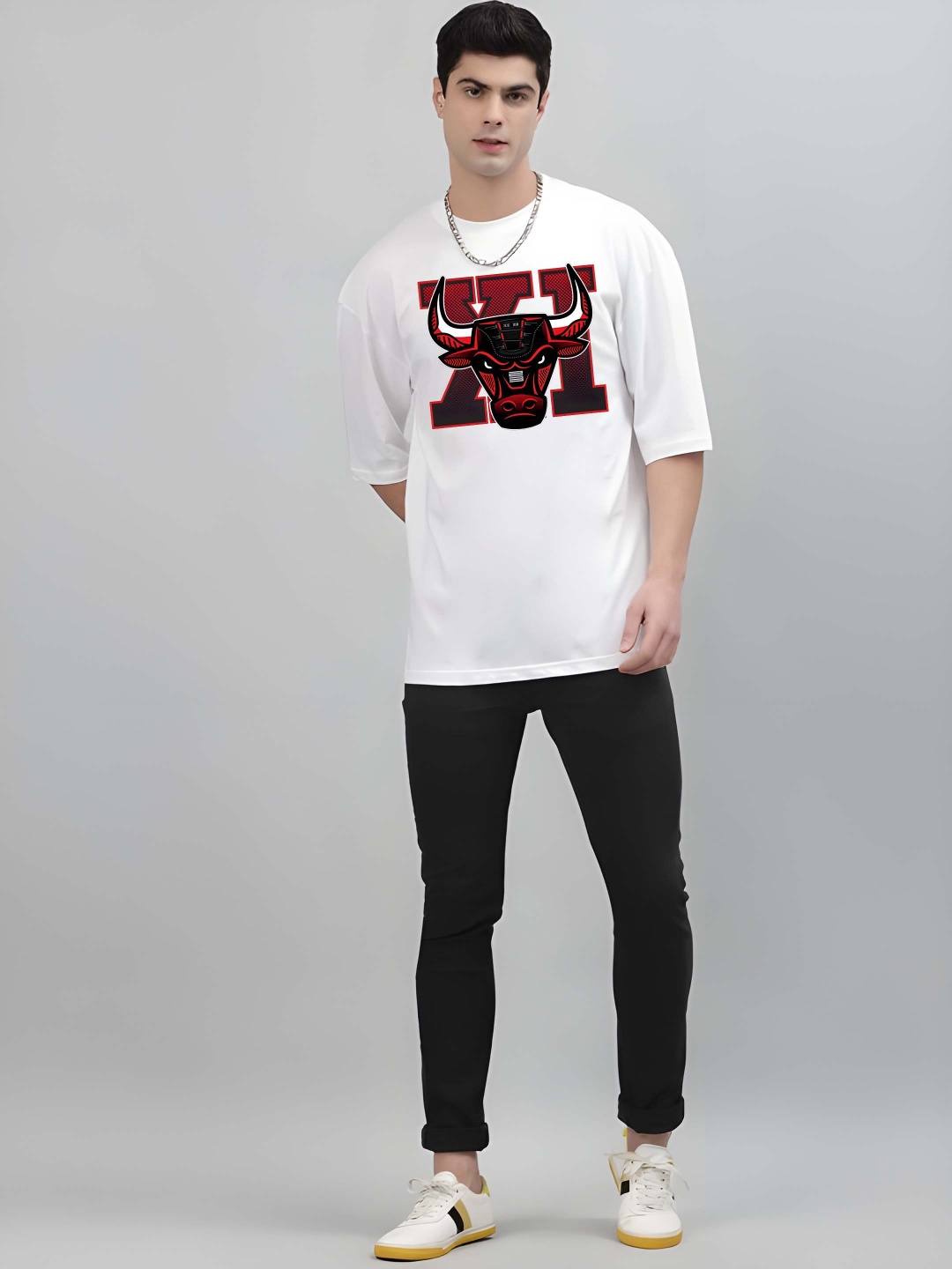 

Krimmple Men Graphic Printed Round Neck Cotton Relaxed Fit T-shirt, White