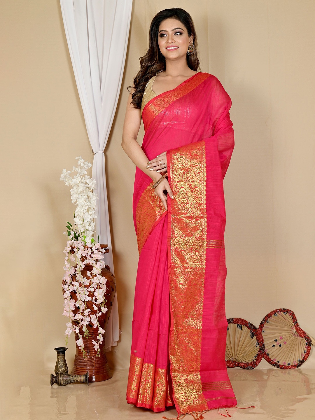 

DipDiya Zari Taant Saree, Red