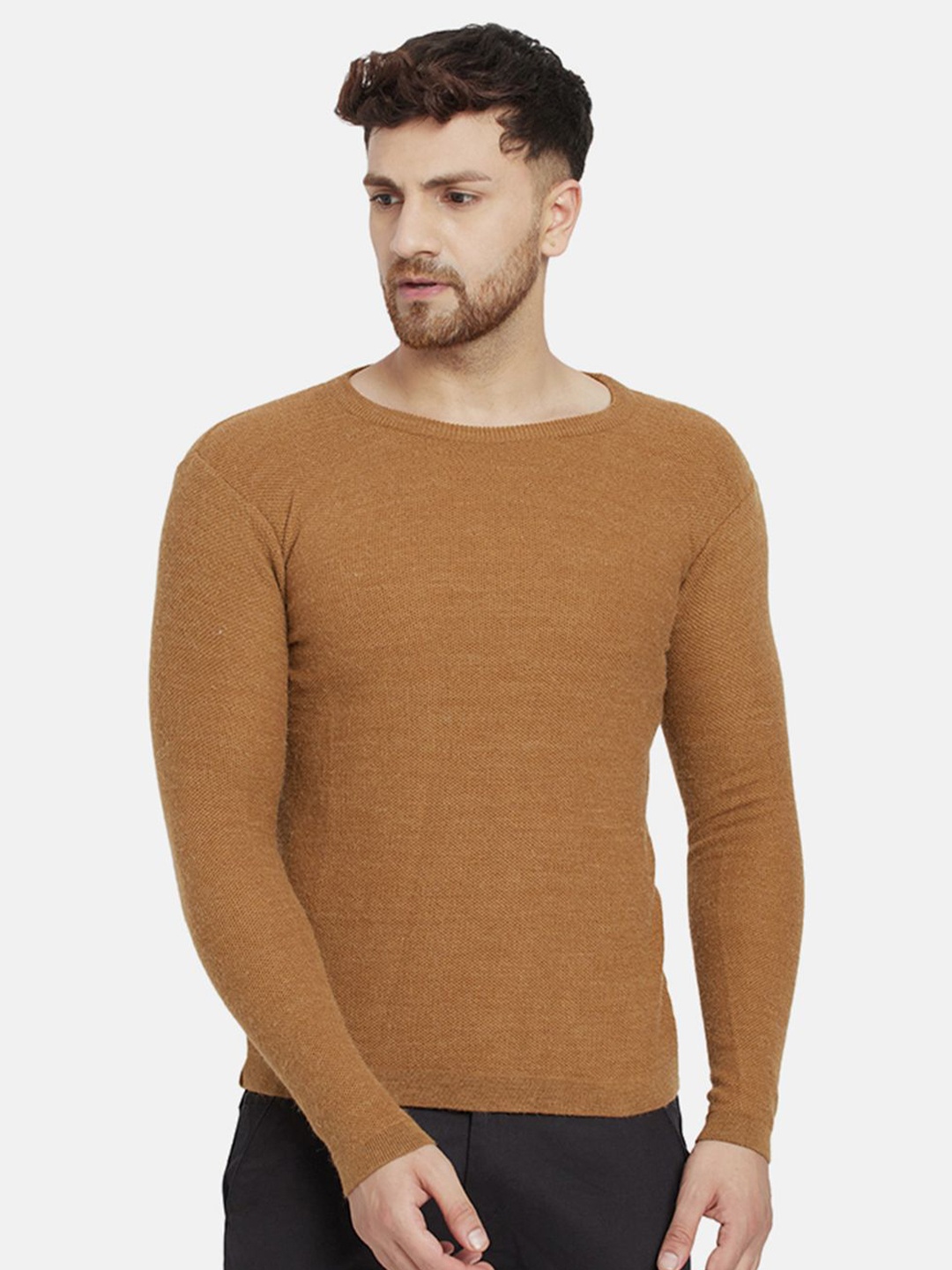 

CHKOKKO Men Ribbed Pullover, Camel brown