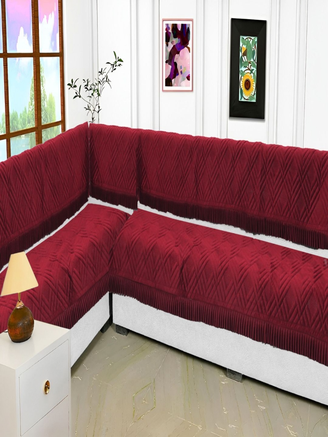 

Fashion Throw Maroon Velvet 4 Piece Sofa Cover