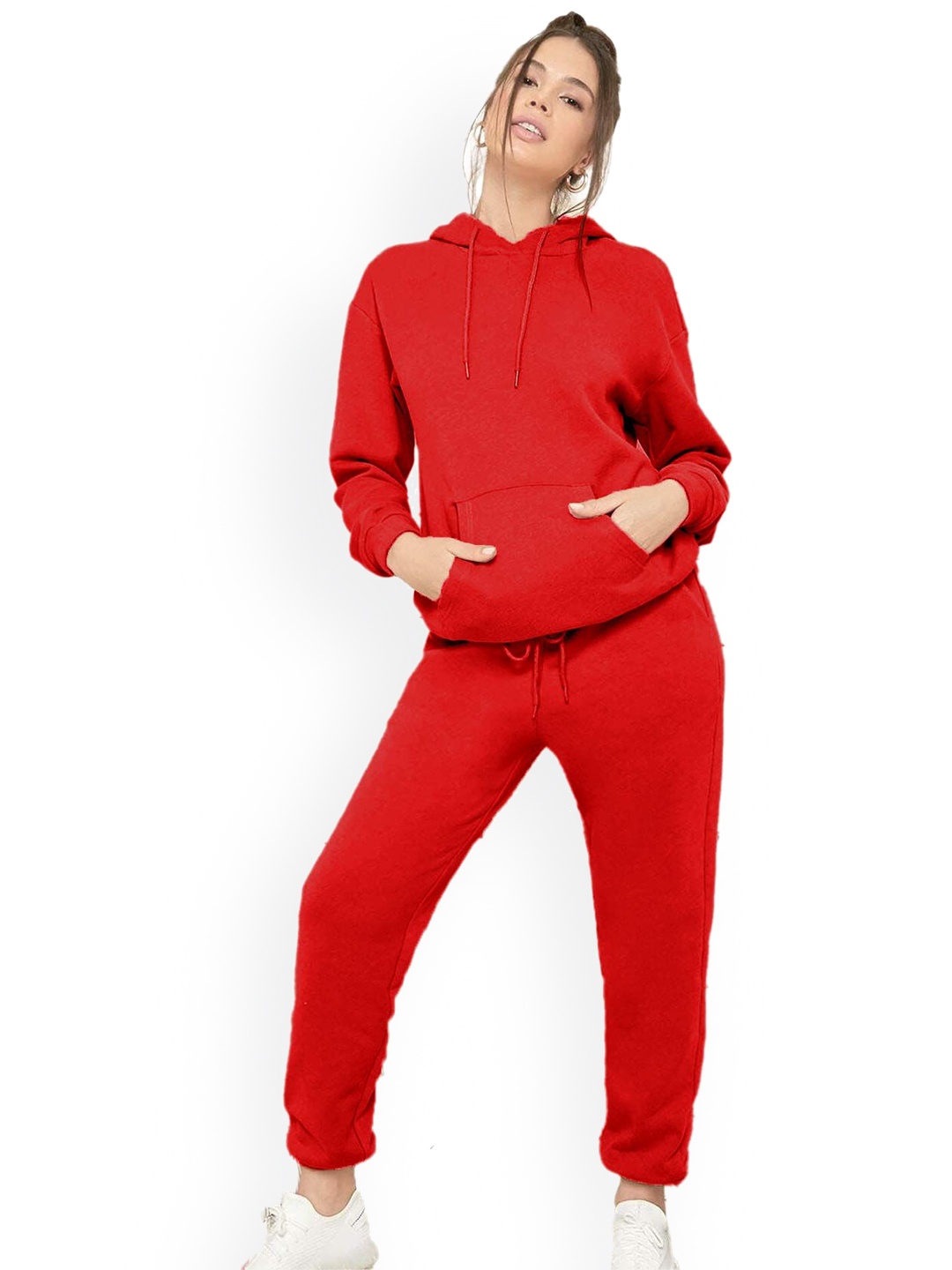 

NOTWILD Women Hooded Cotton Track Suit, Red