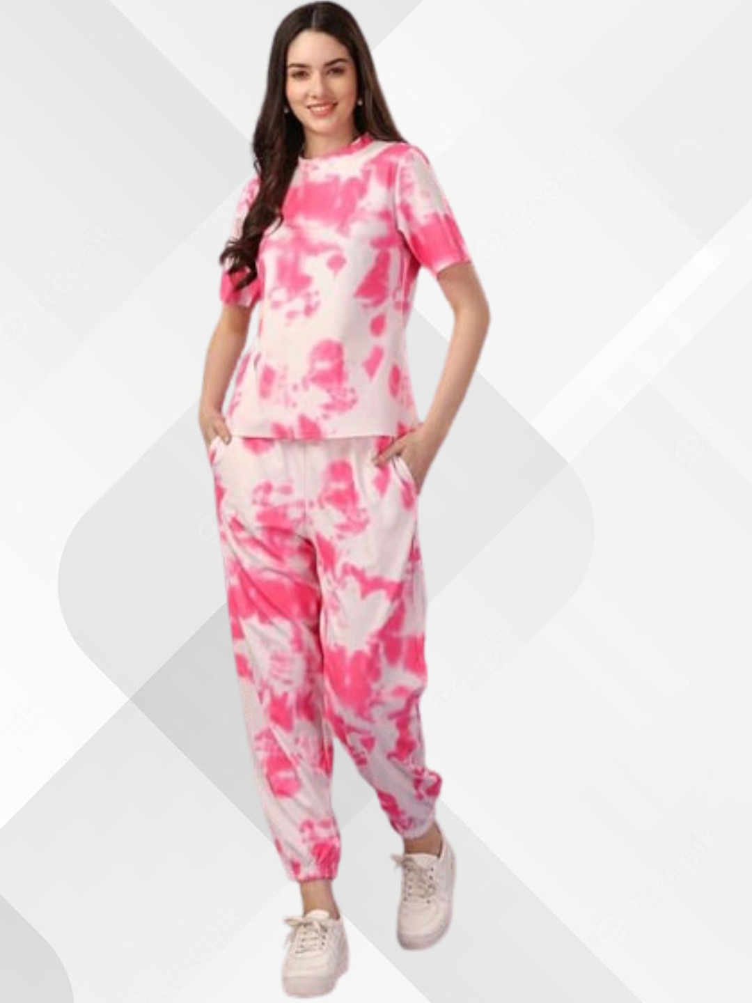 

NEYSA Tie-Dye Printed Round Neck T-Shirt And Joggers, Pink
