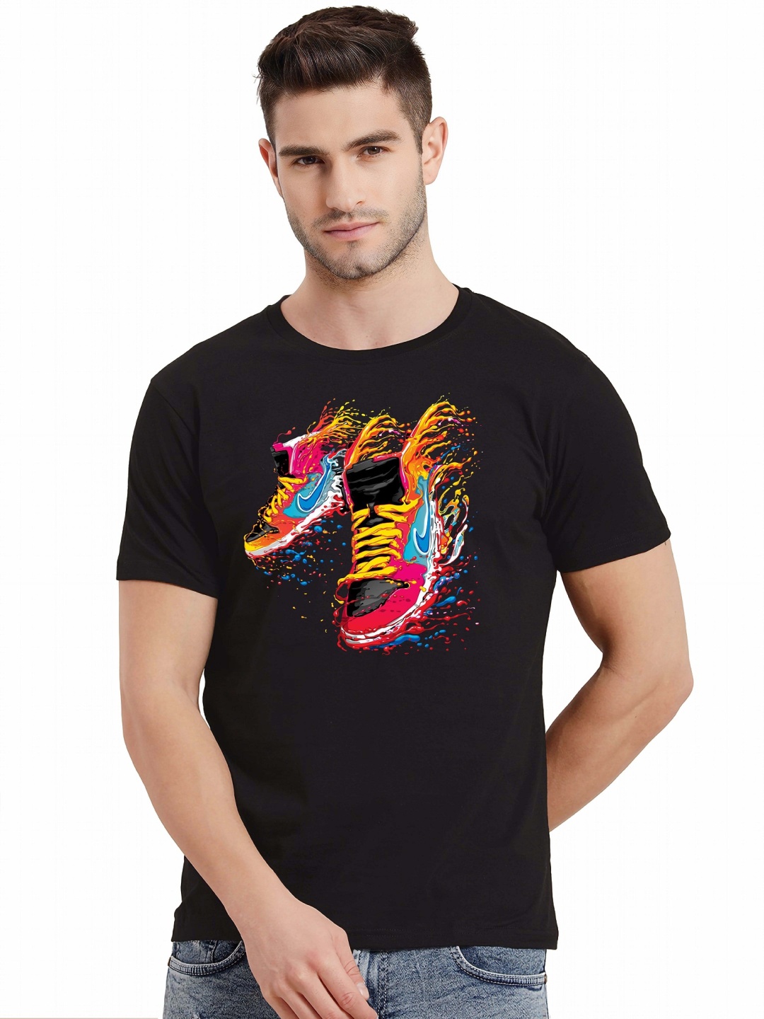 

Krimmple Men Graphic Printed Round Neck Cotton T-shirt, Black