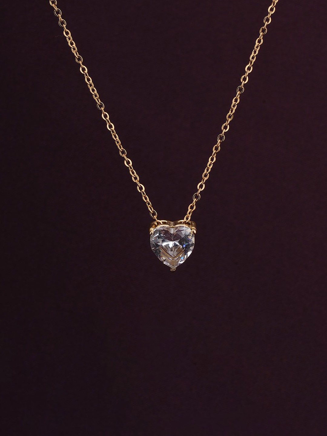 

PALMONAS Gold-Plated Anti-Tarnish Stone Studded Heart Chain Love Gift set for Women