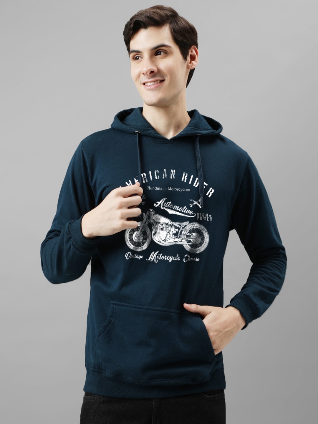 

ADRO Men Printed Hooded Pullover Sweatshirt, Teal
