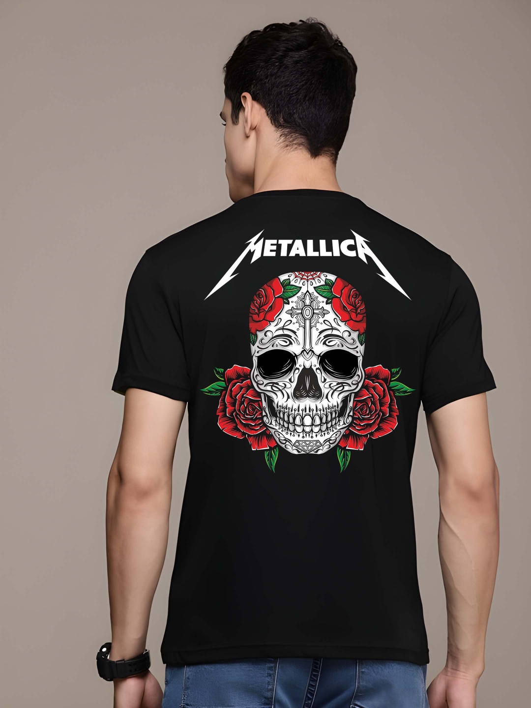 

Krimmple Men Graphic Printed Round Neck Cotton T-shirt, Black