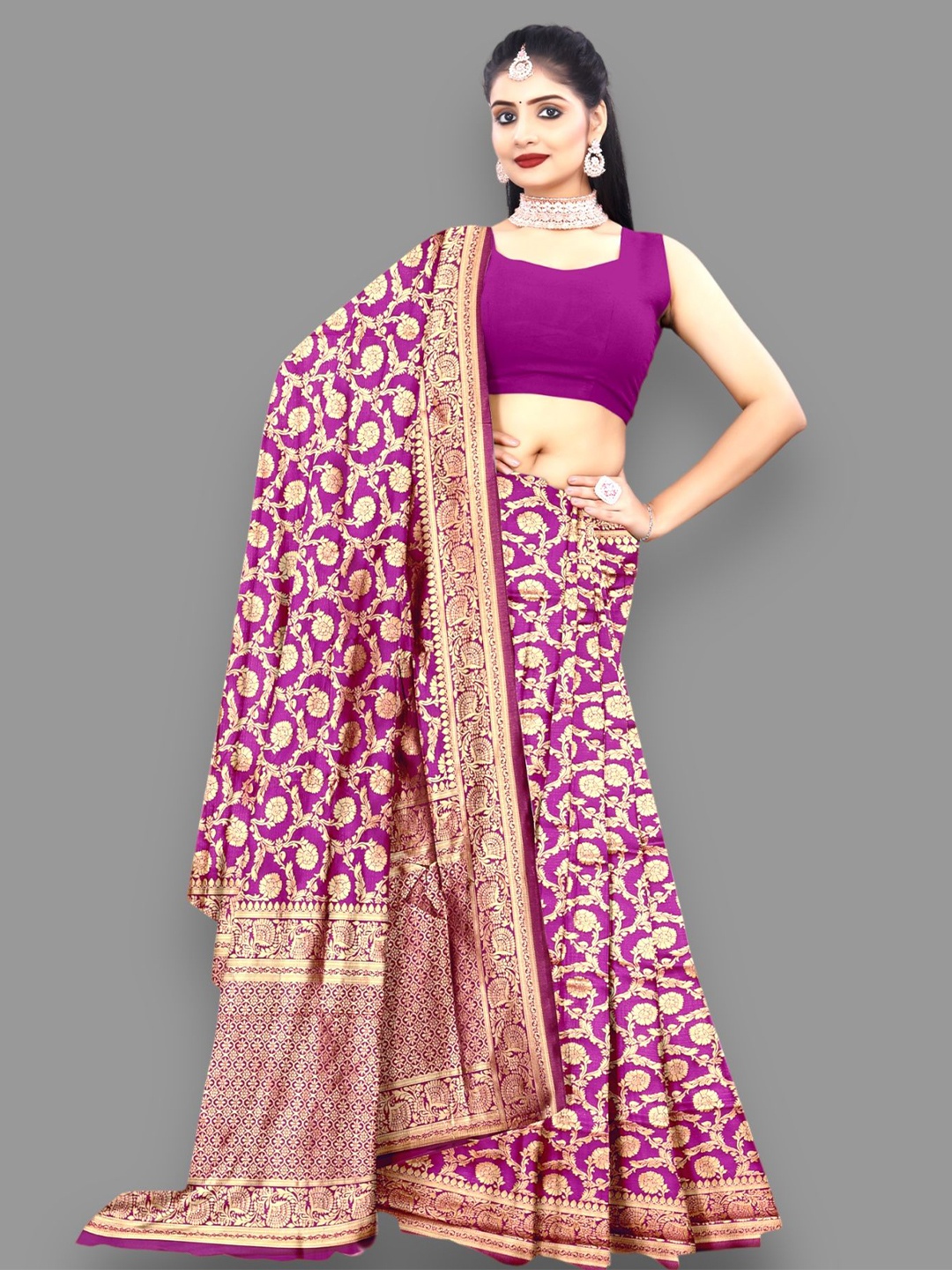 

MUSKAN CREATION Woven Design Zari Banarasi Saree, Purple